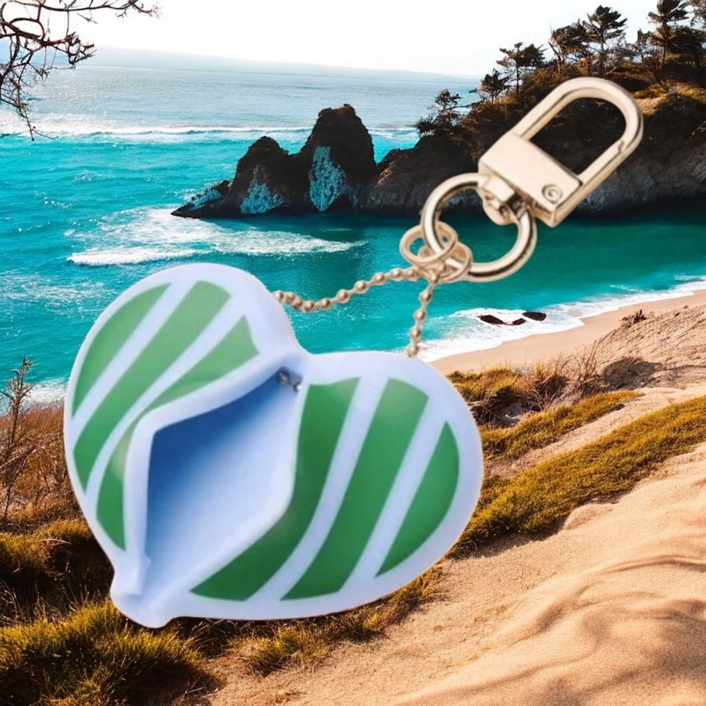 Kate Spade X Target Heart-Shaped Green Striped‎ Keychain New